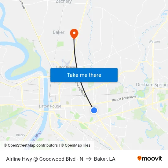 Airline Hwy @ Goodwood Blvd - N to Baker, LA map