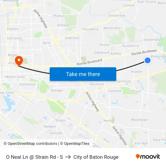 O Neal Ln @ Strain Rd - S to City of Baton Rouge map