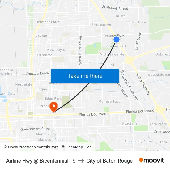 Airline Hwy @ Bicentennial - S to City of Baton Rouge map