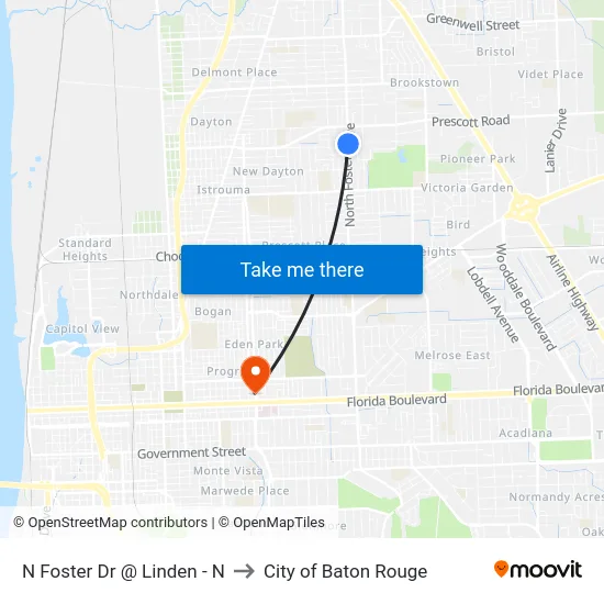N Foster Dr @ Linden - N to City of Baton Rouge map