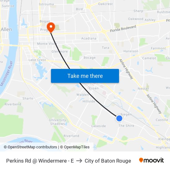 Perkins Rd @ Windermere - E to City of Baton Rouge map