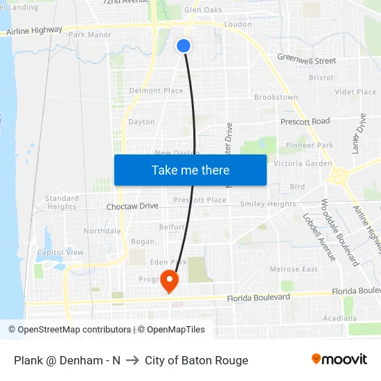 Plank @ Denham - N to City of Baton Rouge map