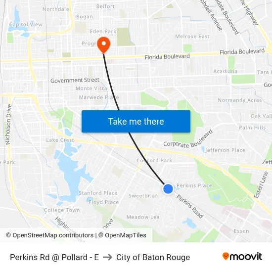 Perkins Rd @ Pollard - E to City of Baton Rouge map