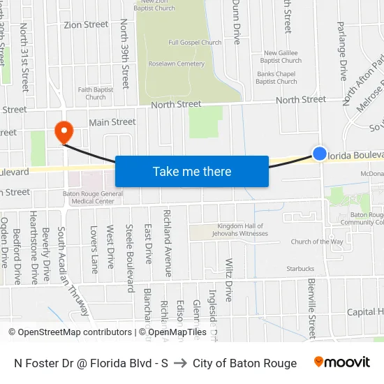 N Foster Dr @ Florida Blvd - S to City of Baton Rouge map