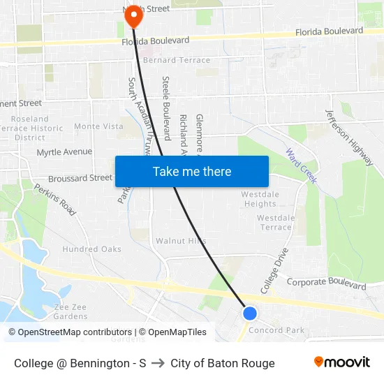 College @ Bennington - S to City of Baton Rouge map