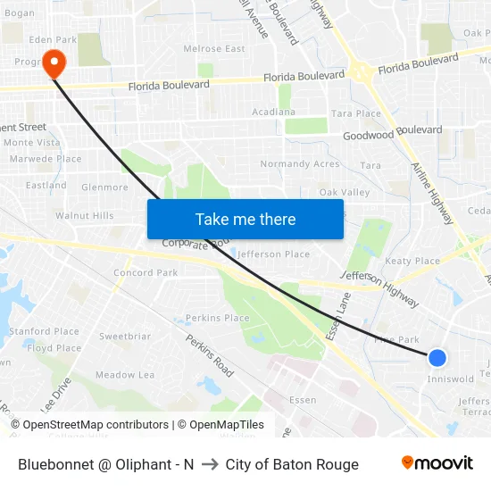 Bluebonnet @ Oliphant - N to City of Baton Rouge map