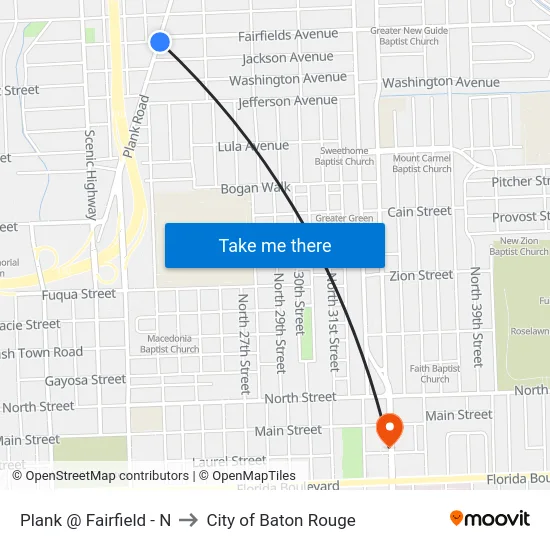 Plank @ Fairfield - N to City of Baton Rouge map