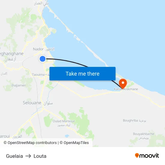 Guelaia to Louta map