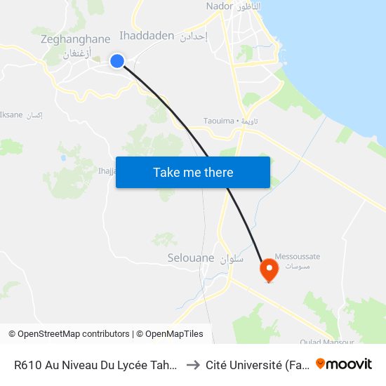 R610 Au Niveau Du Lycée Taha Husein to Cité Université (Faculté) map