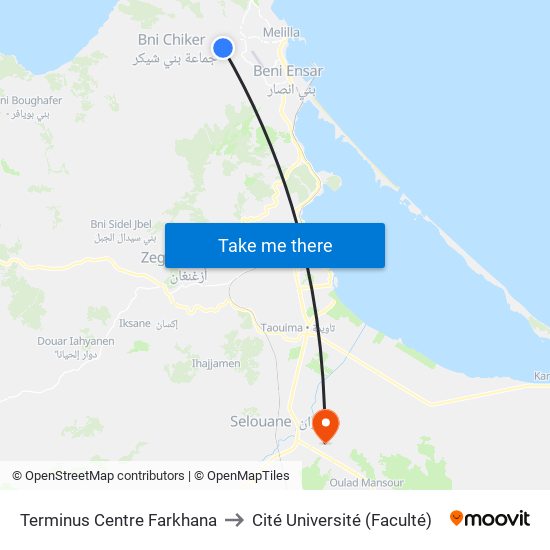 Terminus Centre Farkhana to Cité Université (Faculté) map