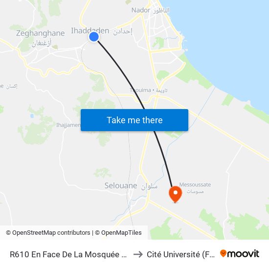 R610 En Face De La Mosquée Bouchamir to Cité Université (Faculté) map