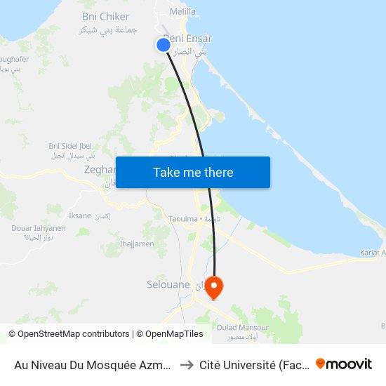 Au Niveau Du Mosquée Azmanin -R to Cité Université (Faculté) map