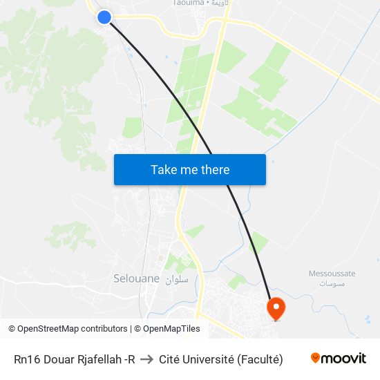 Rn16 Douar Rjafellah -R to Cité Université (Faculté) map