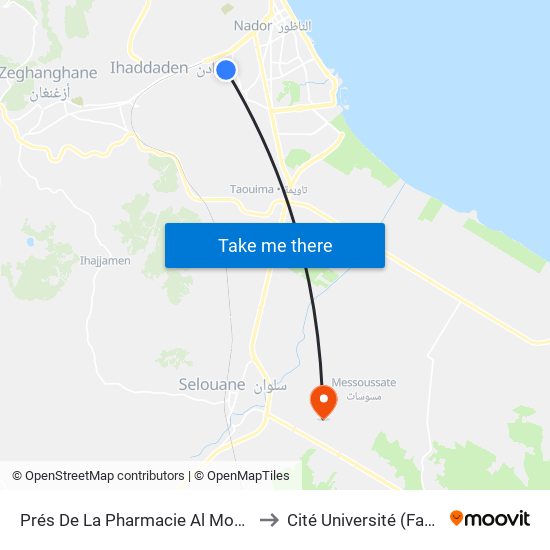 Prés De La Pharmacie Al Mostakbal to Cité Université (Faculté) map