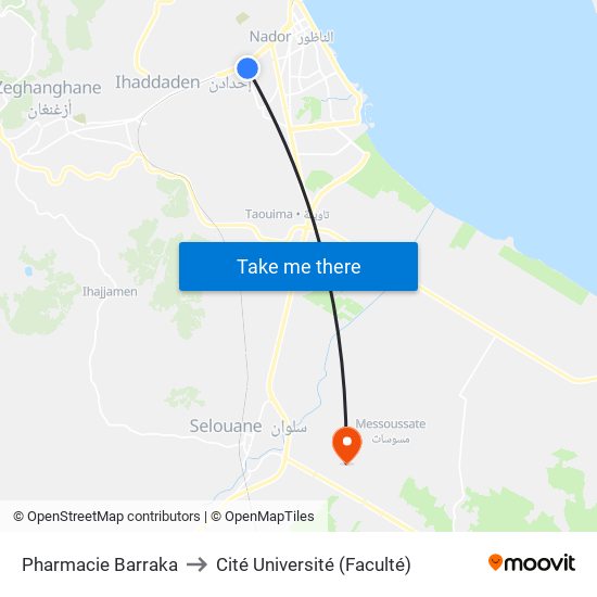 Pharmacie Barraka to Cité Université (Faculté) map