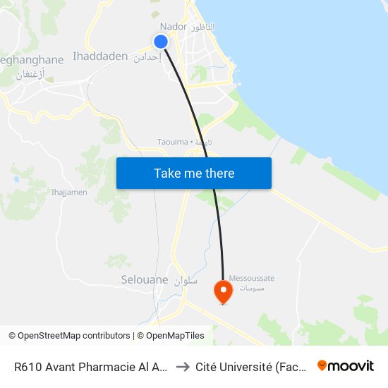 R610 Avant Pharmacie Al Amine to Cité Université (Faculté) map