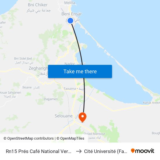 Rn15 Prés Café National Vers Nador to Cité Université (Faculté) map