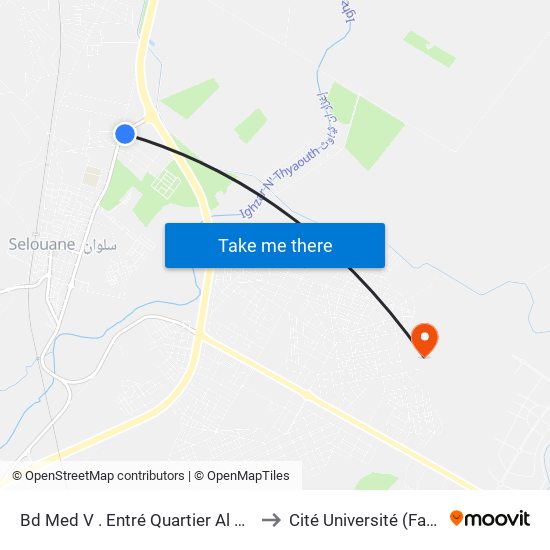 Bd Med V . Entré Quartier Al Massira to Cité Université (Faculté) map