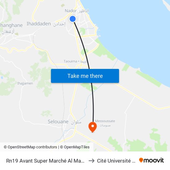 Rn19 Avant Super Marché Al Maghrib Al Kabir -R to Cité Université (Faculté) map
