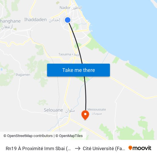 Rn19 À Proximité Imm Sbai (Paso) A to Cité Université (Faculté) map