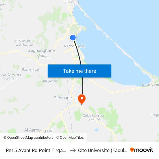 Rn15 Avant Rd Point Tirqaa -A to Cité Université (Faculté) map