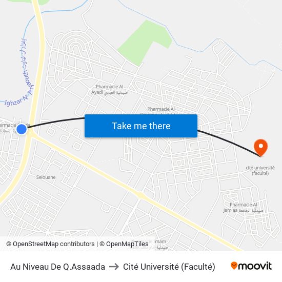 Au Niveau De Q.Assaada to Cité Université (Faculté) map