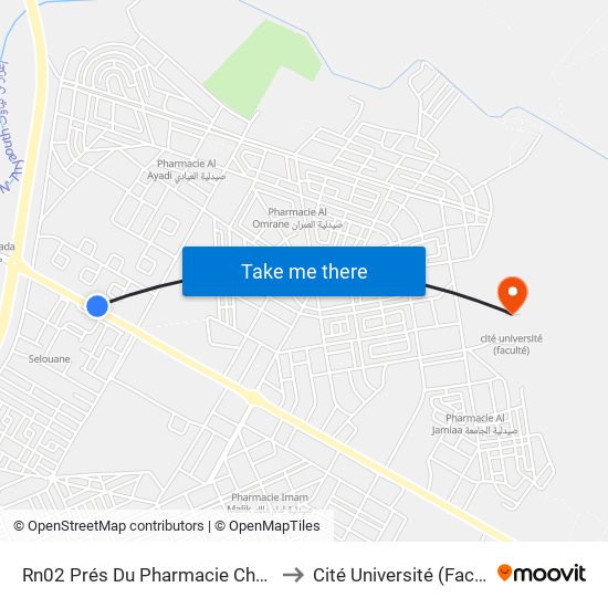 Rn02 Prés Du Pharmacie Chohada to Cité Université (Faculté) map