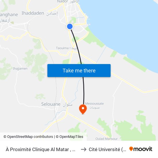 À Proximité Clinique Al Matar , Nador El Jadid to Cité Université (Faculté) map