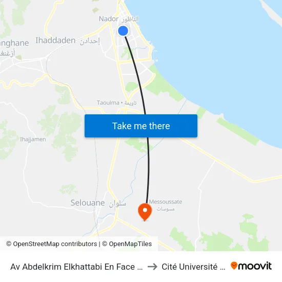 Av Abdelkrim Elkhattabi En Face Café Al Hadatha to Cité Université (Faculté) map