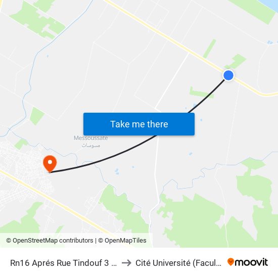 Rn16 Aprés Rue Tindouf 3 - A to Cité Université (Faculté) map