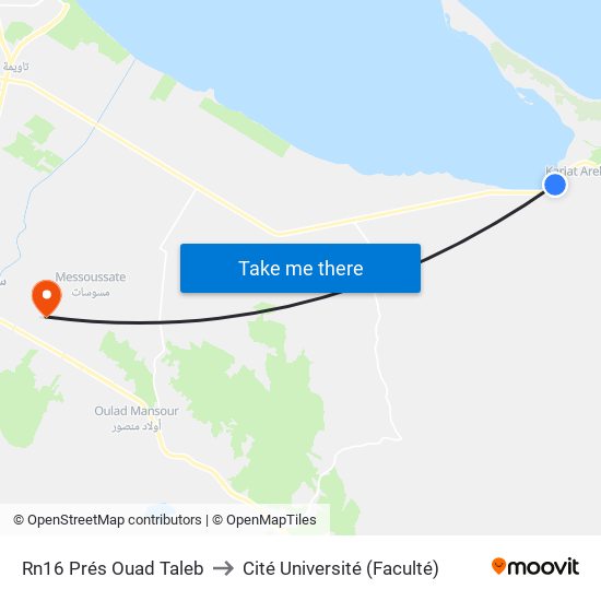 Rn16 Prés Ouad Taleb to Cité Université (Faculté) map