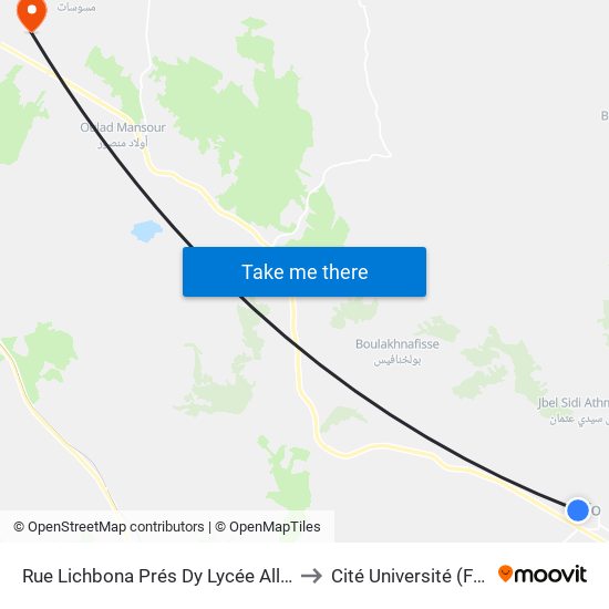 Rue Lichbona Prés Dy Lycée Allal El Fassi to Cité Université (Faculté) map