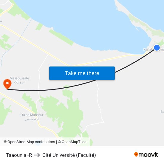 Taaounia -R to Cité Université (Faculté) map