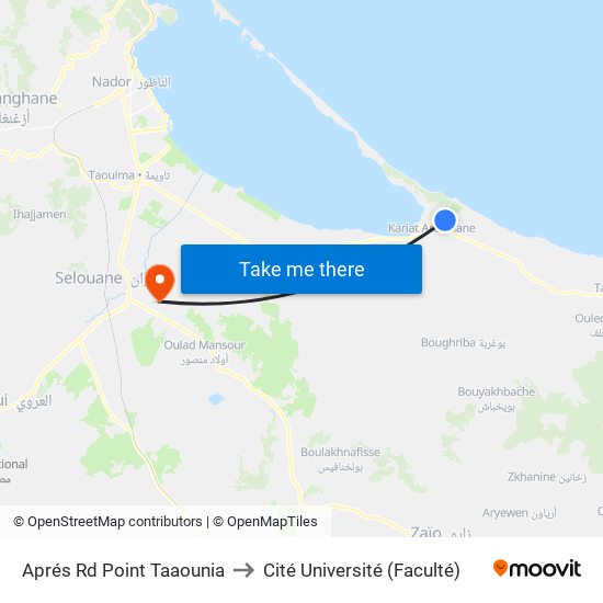Aprés Rd Point Taaounia to Cité Université (Faculté) map