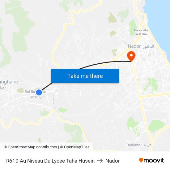 R610 Au Niveau Du Lycée Taha Husein to Nador map