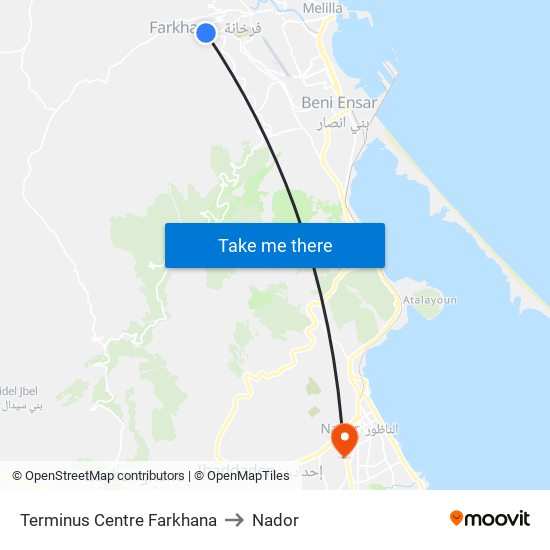 Terminus Centre Farkhana to Nador map