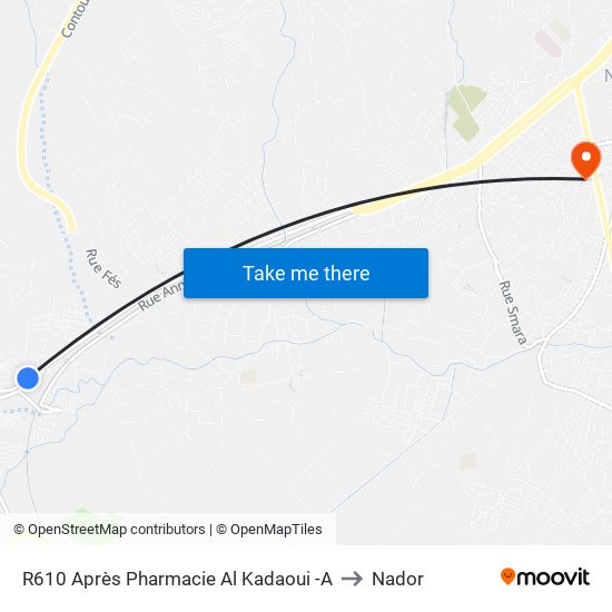 R610 Après Pharmacie Al Kadaoui -A to Nador map