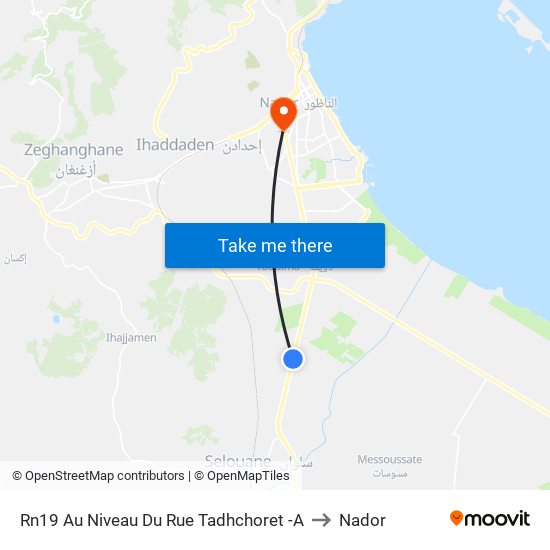 Rn19 Au Niveau Du Rue Tadhchoret -A to Nador map