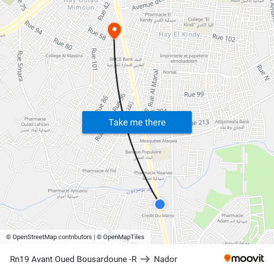 Rn19 Avant Oued Bousardoune -R to Nador map