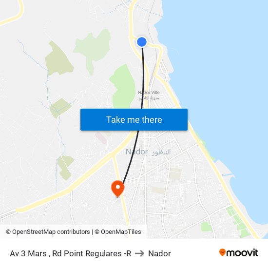 Av 3 Mars , Rd Point Regulares -R to Nador map