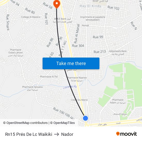 Rn15 Prés De Lc Waikiki to Nador map