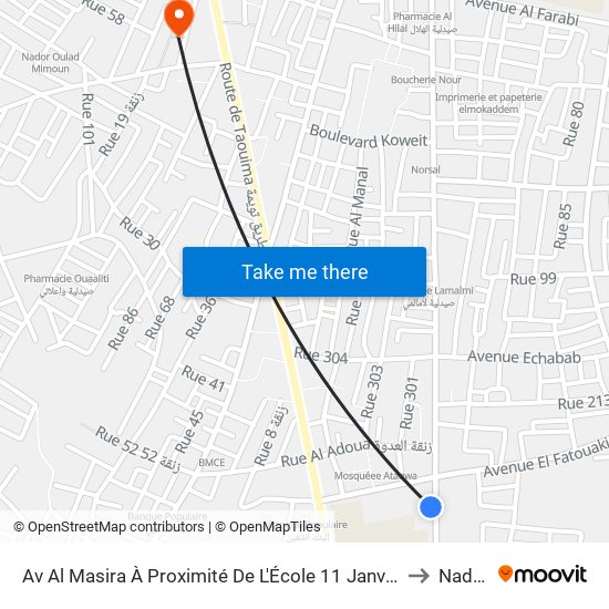 Av Al Masira À Proximité De L'École 11 Janvier to Nador map