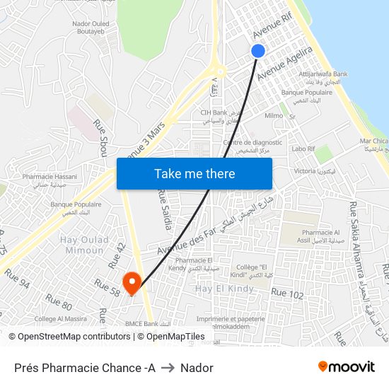 Prés Pharmacie Chance -A to Nador map