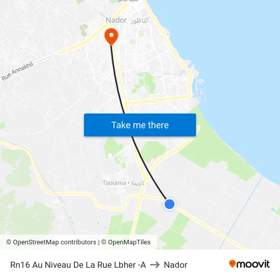RN16 At Lbher Street -A to Nador map