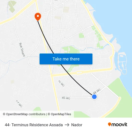 44- Assada Residence Terminal to Nador map