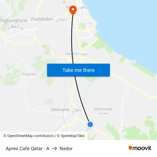 After Qatar Cafe - A to Nador map