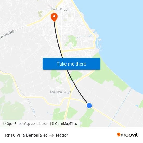 Rn16 Villa Bentella -R to Nador map