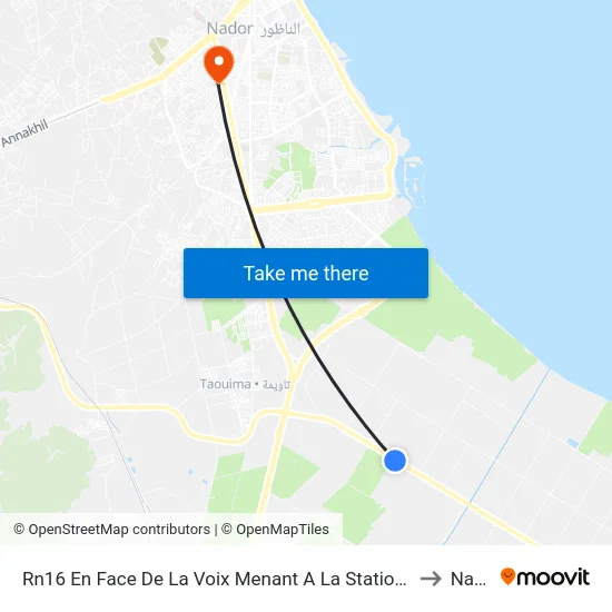 Rn16 Opposite Treatment Plant Access Road to Nador map