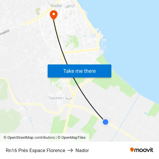 Rn16 Prés Espace Florence to Nador map