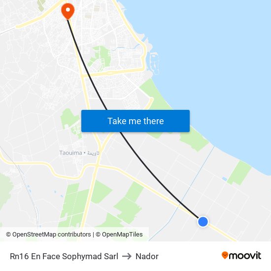 Rn16 En Face Sophymad Sarl to Nador map